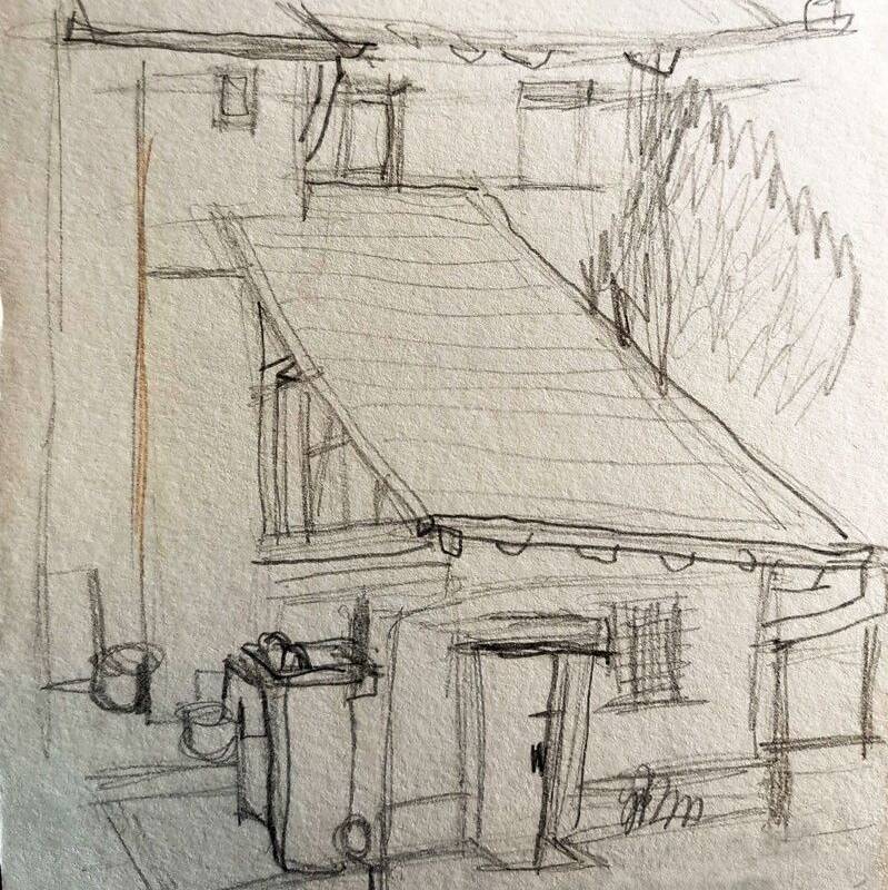 Skizze eines Bauernhauses