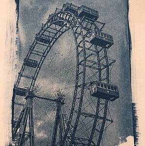 Blaudruck eines Fotos mit Riesenrad